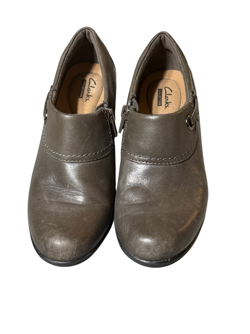 Clarks Genette Danby Gray Leather Booties Shooties Heel Women's Size 6M - Picture 2 of 8